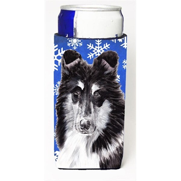 Carolines Treasures Black And White Collie Winter Snowflakes Michelob Ultra bottle sleeves Slim Cans  12 Oz. - SC9774MUK