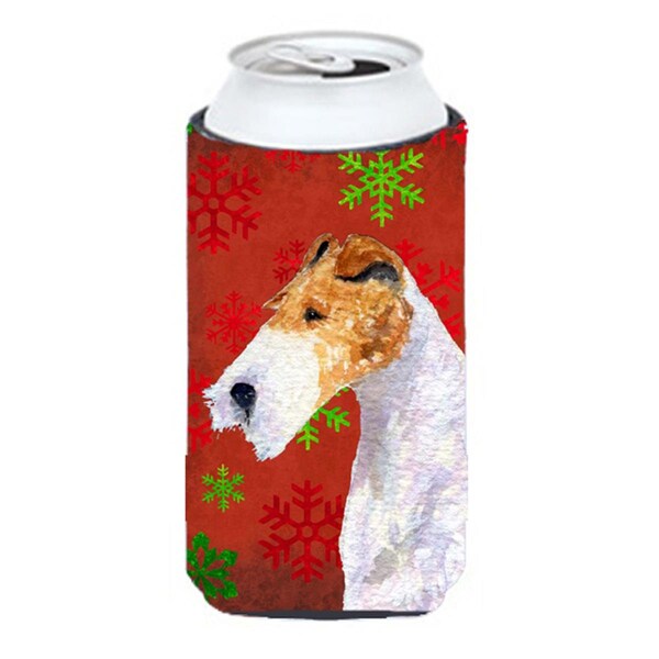 Carolines Treasures Fox Terrier Red And Green Snowflakes Holiday Christmas Tall Boy bottle sleeve Hugger - 22 To 24 oz. - SS4685TBC