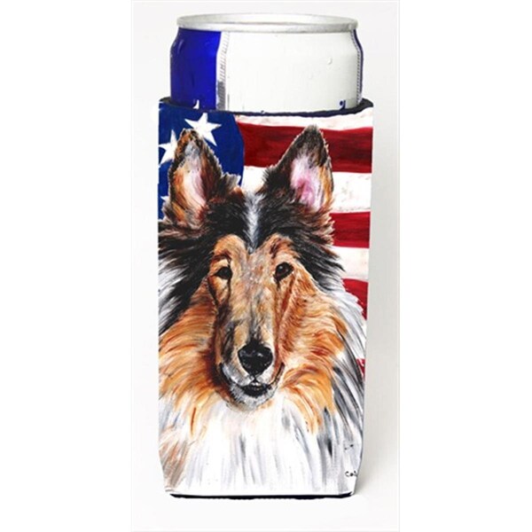 Carolines Treasures Collie With American Flag Usa Michelob Ultra bottle sleeves Slim Cans  12 Oz. - SC9622MUK