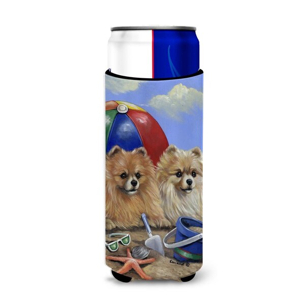 Carolines Treasures 12 oz Pomeranian Beach Ultra Hugger for Slim Cans - PPP3145MUK