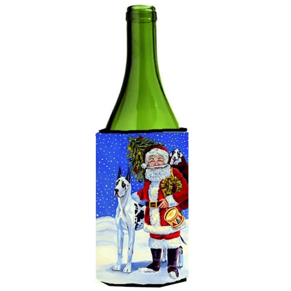 Carolines Treasures Harlequin Great Dane With Santa Claus Wine bottle sleeve Hugger - 24 oz. - 7083LITERK