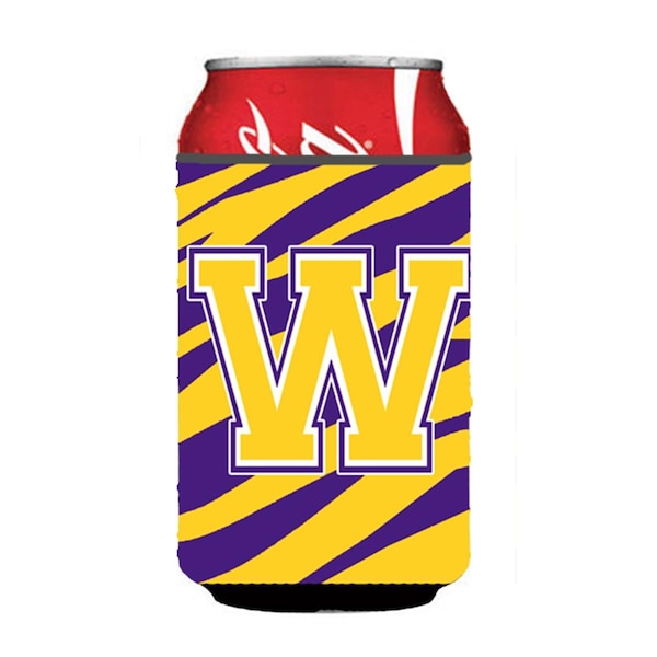 Carolines Treasures Monogram - Tiger Stripe - Purple Gold Can Or Bottle  Initial W - CJ1022-WCC