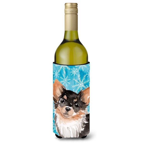 Carolines Treasures Long Haired Chihuahua Winter Wine Bottle Beverge Insulator Hugger - BB9459LITERK