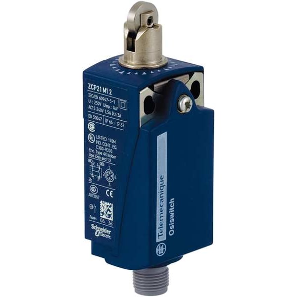 Interruptor de límite Telemecanique Sensors, Empujador, Rodillo, 1NC/1NO, 3A @ 240V CA, Ubicación del actuador: Superior - XCKP2102M12
