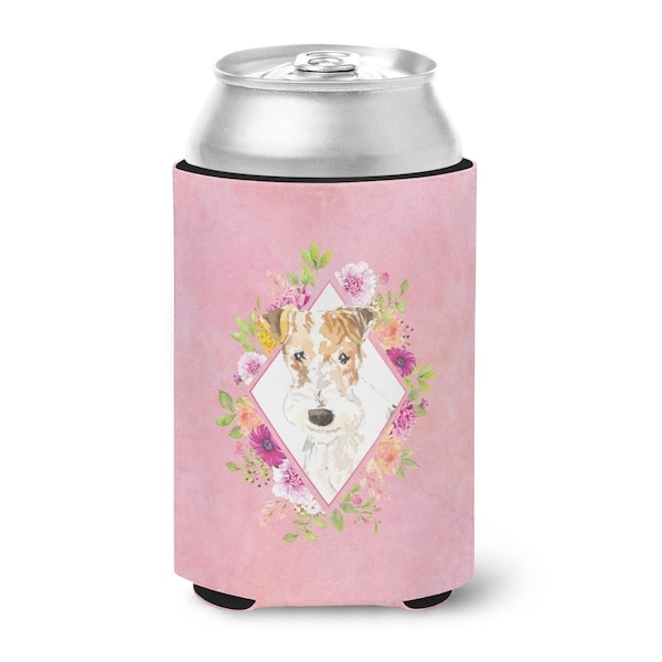 Carolines Treasures Fox Terrier Pink Flowers Can or Bottle Hugger - CK4199CC