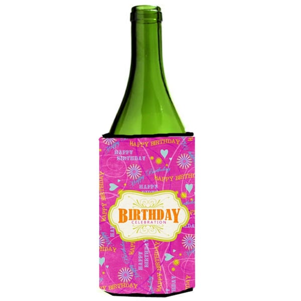 Carolines Treasures Happy Birthday Pink Wine bottle sleeve Hugger - 24 oz. - SB3001LITERK