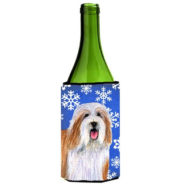 Carolines Treasures Bearded Collie Winter Snowflakes Holiday Wine bottle sleeve Hugger - 24 oz. - LH9285LITERK