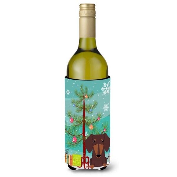 Carolines Treasures Merry Christmas Tree Dachshund Chocolate Wine Bottle Beverge Insulator Hugger - BB4256LITERK