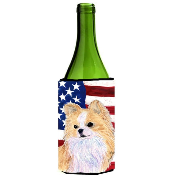 Carolines Treasures Usa American Flag With Chihuahua Wine bottle sleeve Hugger - SS4229LITERK