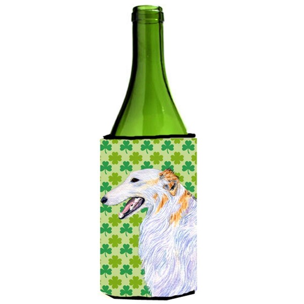 Carolines Treasures Borzoi St. Patricks Day Shamrock Portrait Wine bottle sleeve Hugger 24 oz. - SS4406LITERK