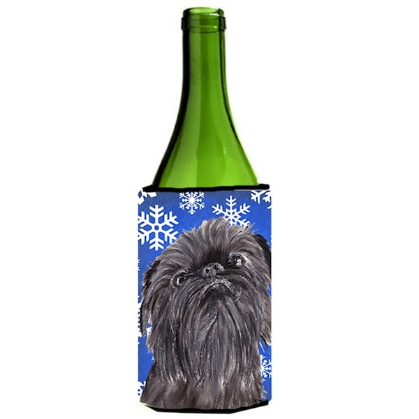 Carolines Treasures Brussels Griffon Blue Snowflake Winter Wine bottle sleeve Hugger - 24 oz. - SC9601LITERK
