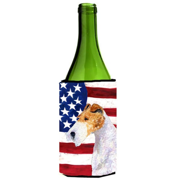Carolines Treasures Usa American Flag With Fox Terrier Wine bottle sleeve Hugger - SS4057LITERK