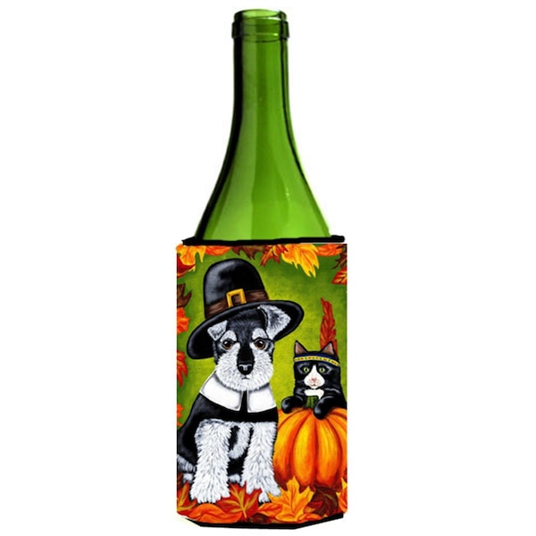 Carolines Treasures Thanksgiving Friends Schnauzer Wine Bottle Can cooler Hugger - AMB1364LITERK