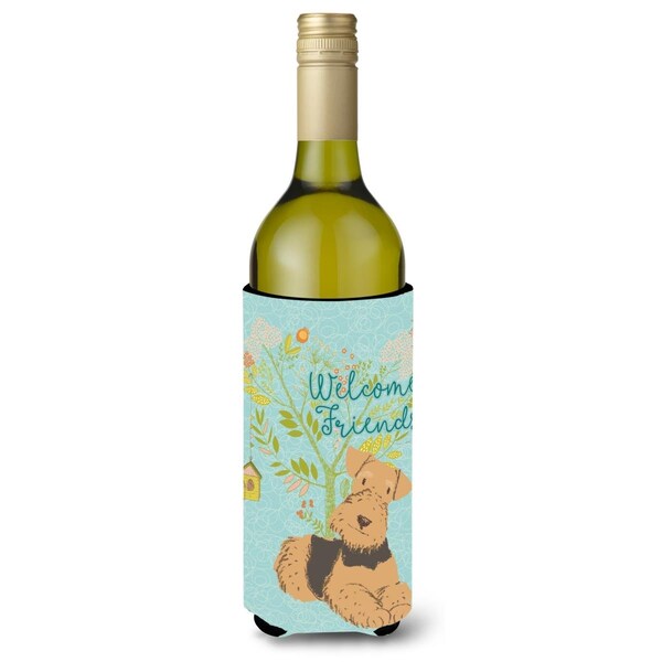 Carolines Treasures Welcome Friends Airedale Terrier Wine Bottle Beverge Insulator Hugger - BB7625LITERK