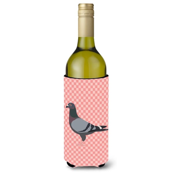 Carolines Treasures Racing Pigeon Pink Check Wine Bottle Beverge Insulator Hugger - BB7951LITERK