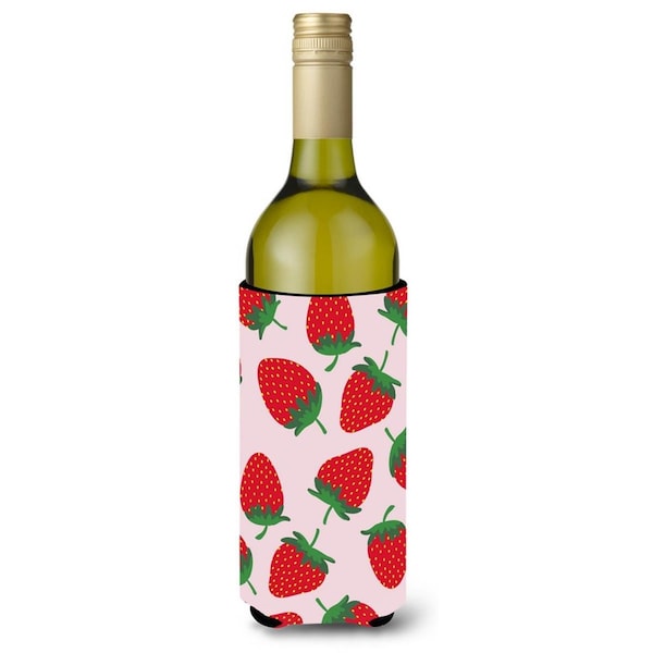 Carolines Treasures Strawberries on Pink Wine Bottle Beverge Insulator Hugger - BB5146LITERK