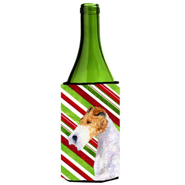 Carolines Treasures Fox Terrier Candy Cane Holiday Christmas Wine Bottle  Hugger - 24 oz. - SS4547LITERK