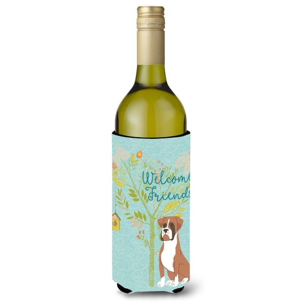 Carolines Treasures Welcome Friends Flashy Fawn Boxer Wine Bottle Beverge Insulator Hugger - BB7582LITERK