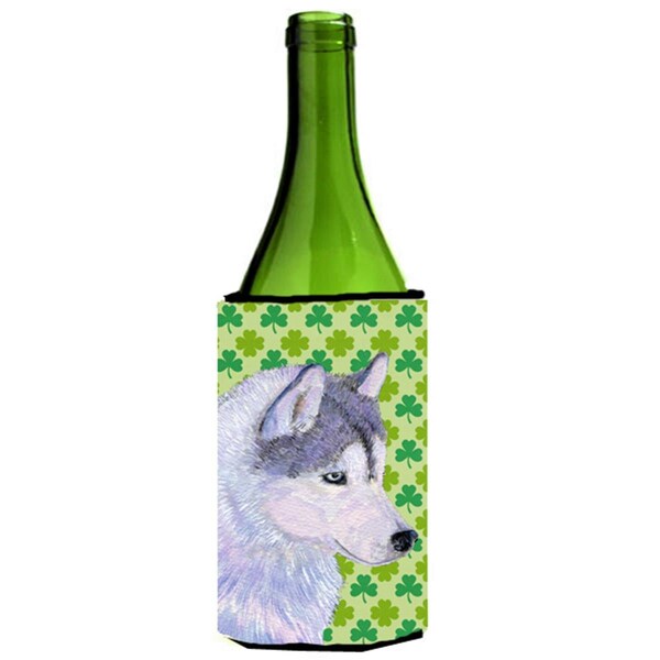 Carolines Treasures Siberian Husky St. Patricks Day Shamrock Portrait Wine bottle sleeve Hugger 24 oz. - SS4395LITERK