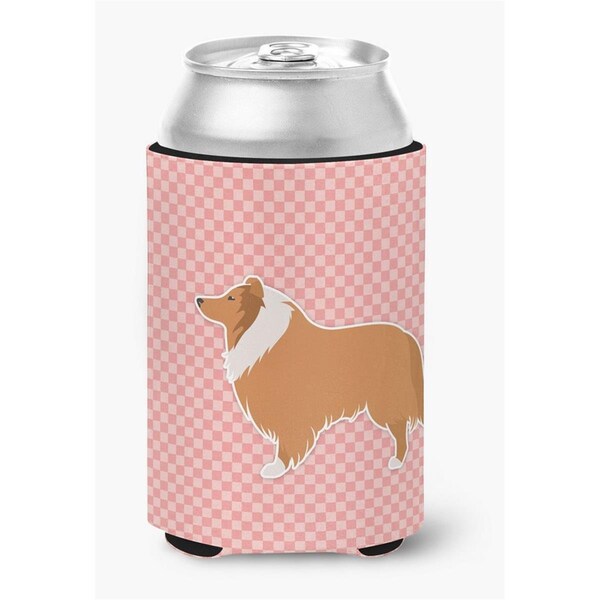 Carolines Treasures Collie Checkerboard Pink Can or Bottle Hugger - BB3616CC