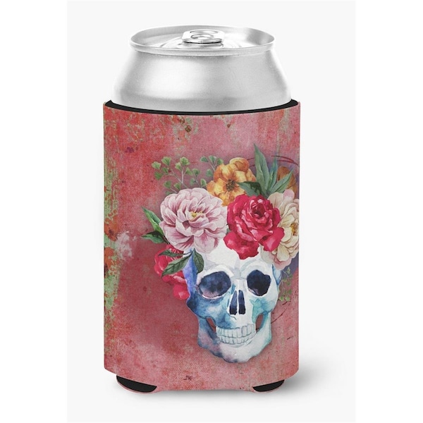 Carolines Treasures Day of the Dead Red Flowers Skull Can or Bottle Hugger - BB5130CC