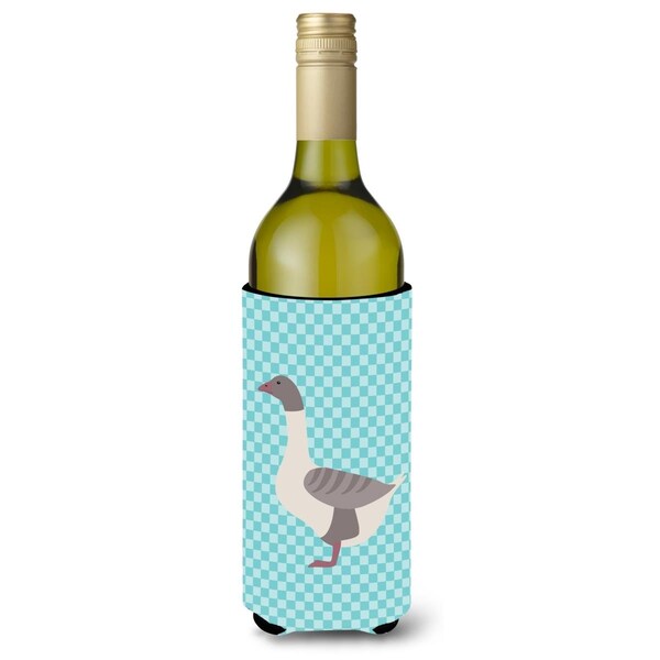 Carolines Treasures Buff Grey Back Goose Blue Check Wine Bottle Beverge Insulator Hugger - BB8075LITERK