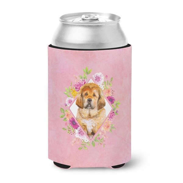 Carolines Treasures Tibetian Mastiff Puppy Pink Flowers Can or Bottle Hugger - CK4189CC
