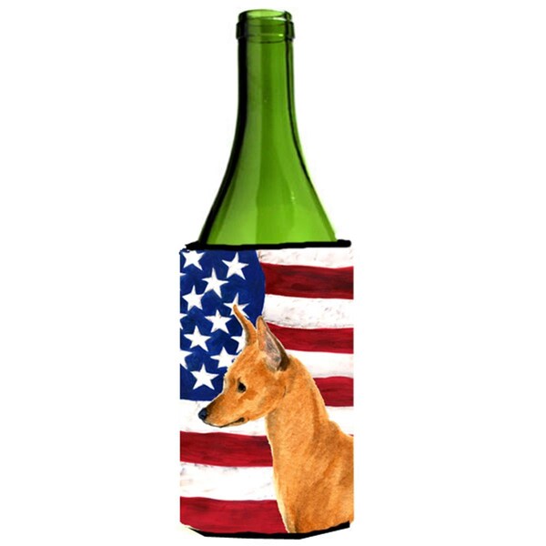 Carolines Treasures Usa American Flag With Min Pin Wine bottle sleeve Hugger - SS4222LITERK