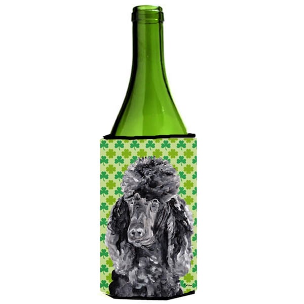 Carolines Treasures Black Standard Poodle Lucky Shamrock St. Patricks Day Wine bottle sleeve Hugger  24 Oz. - SC9722LITERK