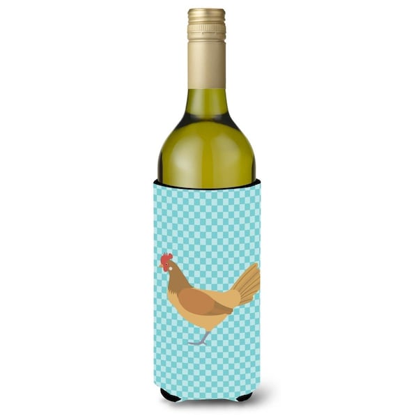 Carolines Treasures Frisian Friesian Chicken Blue Check Wine Bottle Beverge Insulator Hugger - BB8006LITERK