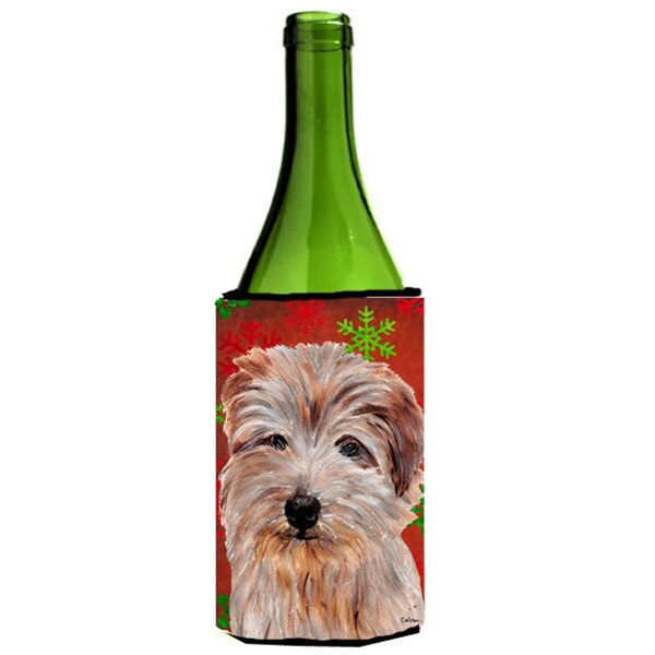 Carolines Treasures Norfolk Terrier Red Snowflakes Holiday Wine bottle sleeve Hugger  24 Oz. - SC9760LITERK