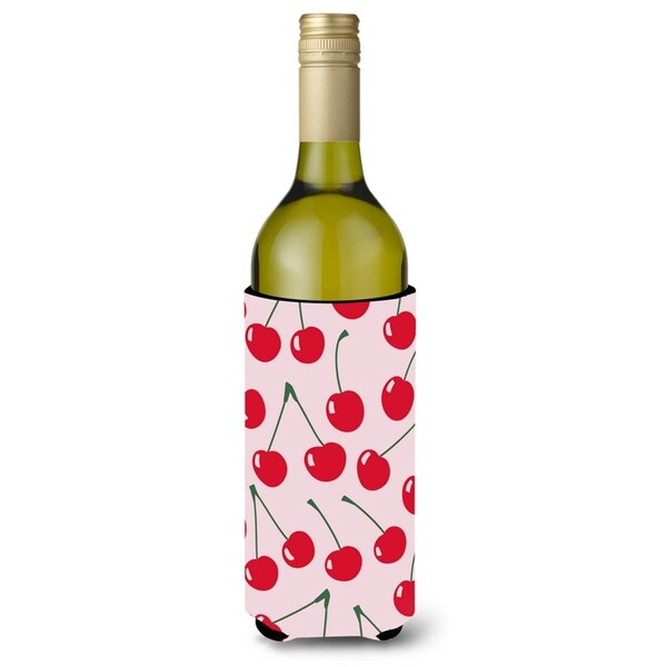 Carolines Treasures Cherries on Pink Wine Bottle Beverge Insulator Hugger - BB5139LITERK