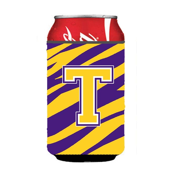 Carolines Treasures Monogram - Tiger Stripe - Purple Gold Can Or Bottle  Initial T - CJ1022-TCC