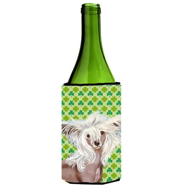 Carolines Treasures Chinese Crested St. Patricks Day Shamrock Portrait Wine bottle sleeve Hugger 24 oz. - LH9212LITERK