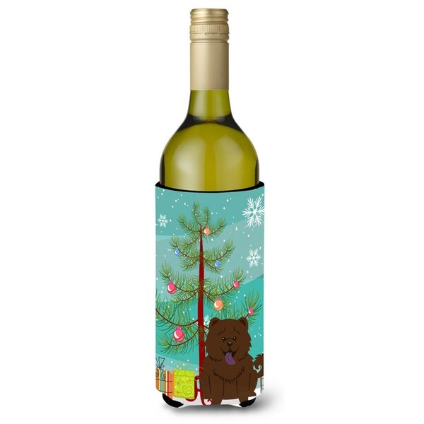 Carolines Treasures Merry Christmas Tree Chow Chow Chocolate Wine Bottle Beverge Insulator Hugger - BB4266LITERK