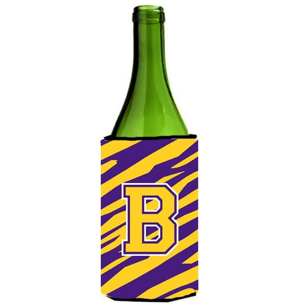 Carolines Treasures Tiger Stripe - Purple Gold Monogram Initial B Wine Bottle  Hugger - CJ1022-BLITERK