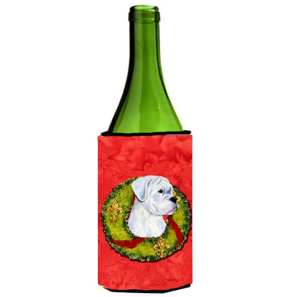 Carolines Treasures White Boxer Cristmas Wreath Wine bottle sleeve Hugger - SS4196LITERK