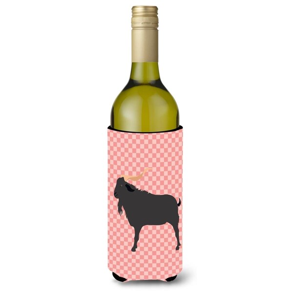 Carolines Treasures Verata Goat Pink Check Wine Bottle Beverge Insulator Hugger - BB7882LITERK