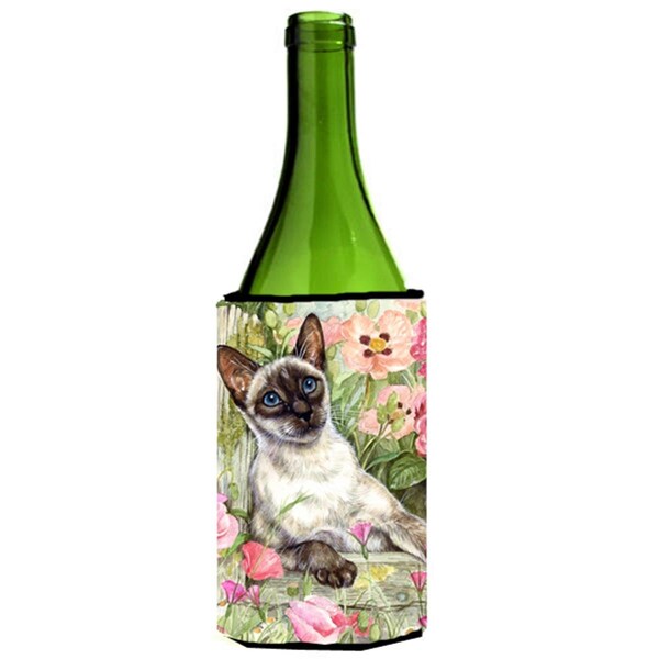 Carolines Treasures Siamese Cat in the Roses Wine Bottle Can cooler Hugger - CDCO0033LITERK