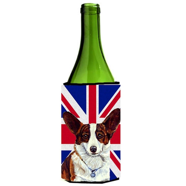 Carolines Treasures Corgi With English Union Jack British Flag Wine bottle sleeve Hugger - 24 Oz. - LH9485LITERK