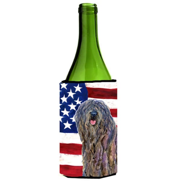 Carolines Treasures Usa American Flag With Bergamasco Sheepdog Wine Bottle  Hugger - 24 oz. - SS4008LITERK