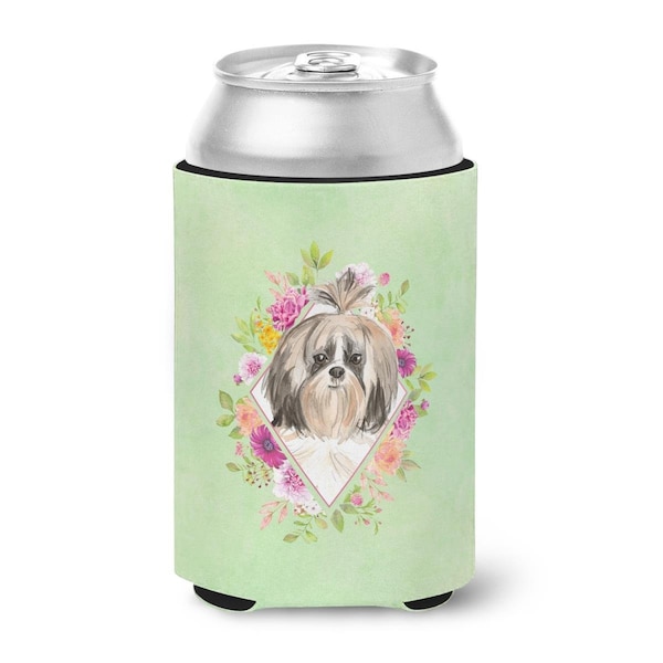 Carolines Treasures Shih Tzu Green Flowers Can or Bottle Hugger - CK4372CC