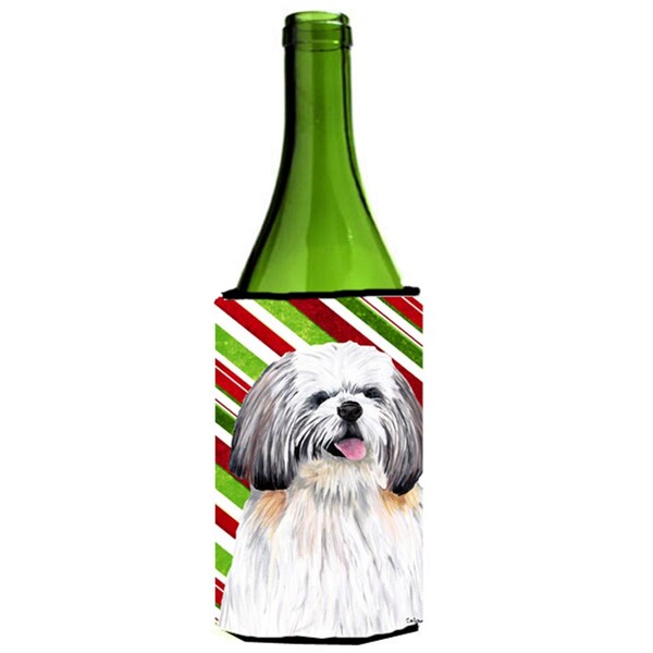 Carolines Treasures Shih Tzu Candy Cane Holiday Christmas Wine bottle sleeve Hugger - 24 oz. - SC9343LITERK