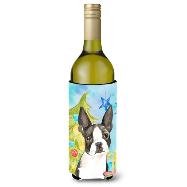 Carolines Treasures Christmas Tree Boston Terrier Wine Bottle Beverge Insulator Hugger - CK1886LITERK