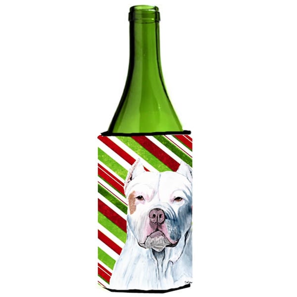 Carolines Treasures Pit Bull Candy Cane Holiday Christmas Wine bottle sleeve Hugger - 24 oz. - SC9341LITERK