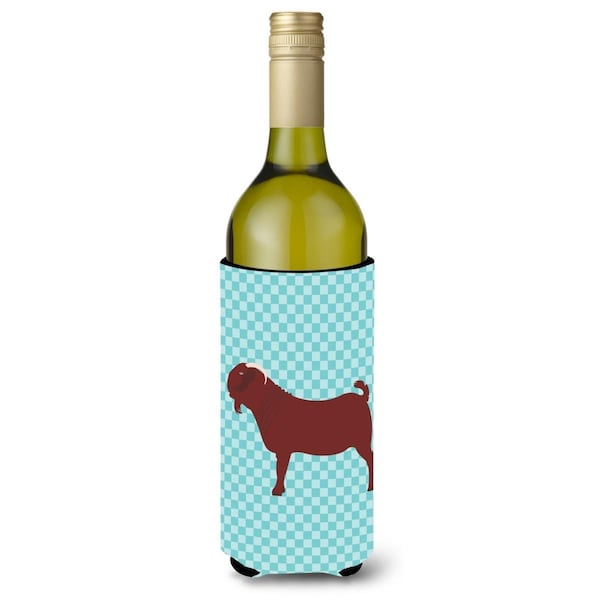 Carolines Treasures Kalahari Red Goat Blue Check Wine Bottle Beverge Insulator Hugger - BB8065LITERK