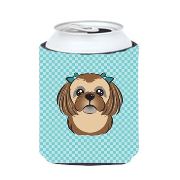 Carolines Treasures Checkerboard Blue Chocolate Brown Shih Tzu Can Or Bottle Hugger- 12 Oz. - BB1187CC