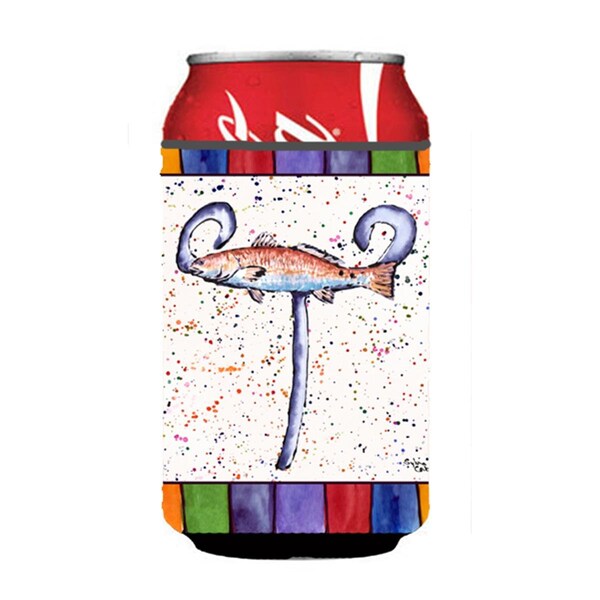 Carolines Treasures Letter T With Red Fish Can Or Bottle  Hugger - 8443-TCC