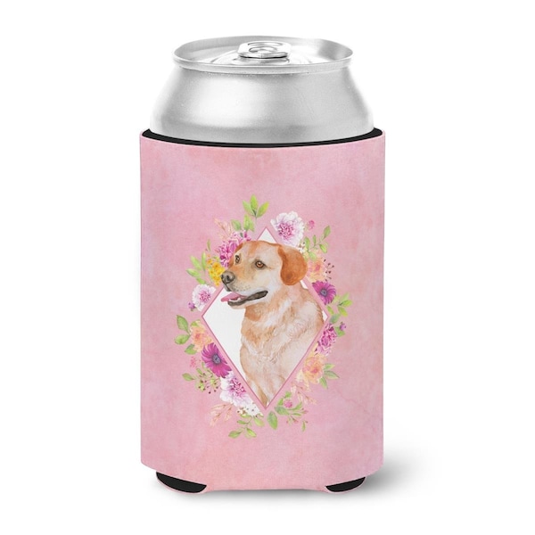 Carolines Treasures Yellow Labrador Retriever Pink Flowers Can or Bottle Hugger - CK4158CC