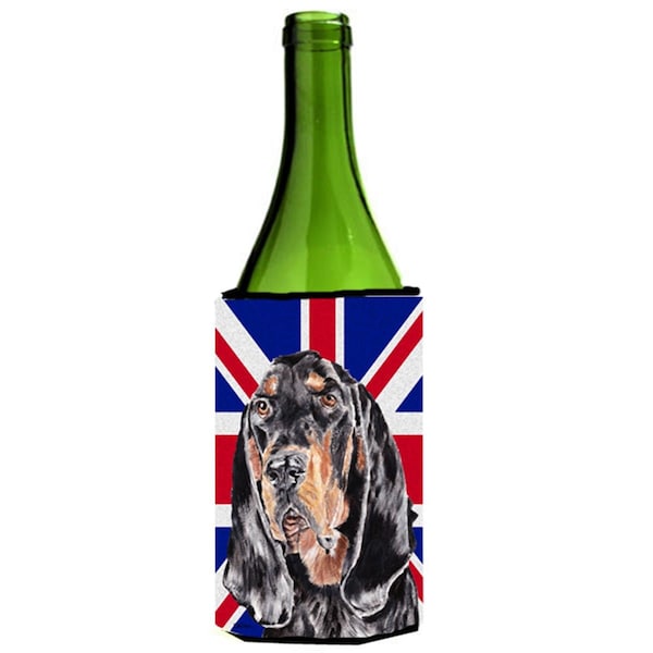 Carolines Treasures Black And Tan Coonhound With Engish Union Jack British Flag Wine bottle sleeve Hugger - 24 Oz. - SC9869LITERK